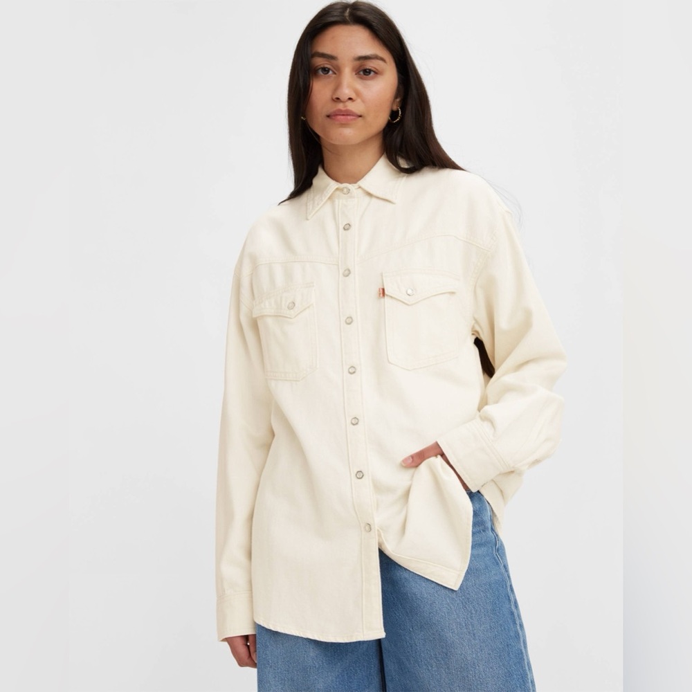 Cream Corduroy Levis Jeans Button Up Country Western Velvet Shirt XS Extra Small